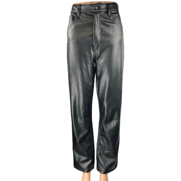 Abercrombie & Fitch Pants - Abercrombie & Fitch Black Faux Leather Straight Leg High Waist Trousers Pants 29